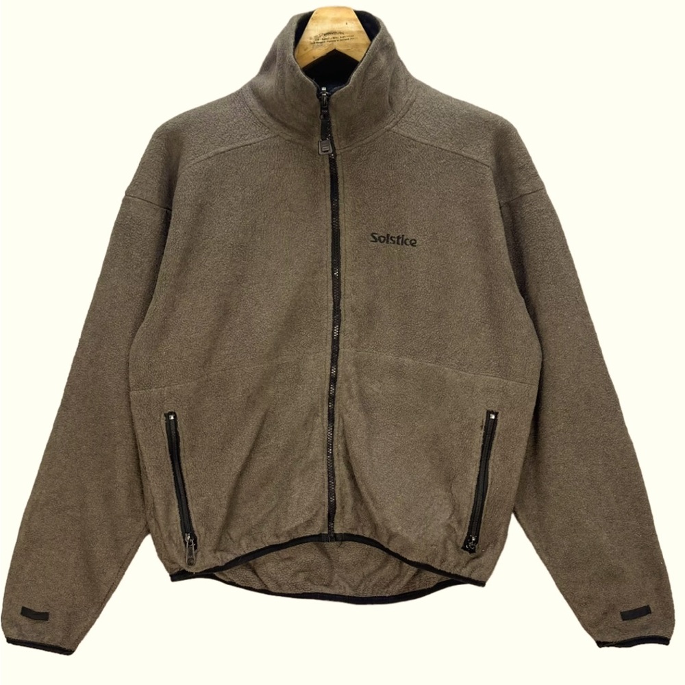Vintage Men’s Solstice olive green gray Polartec full zip fleece